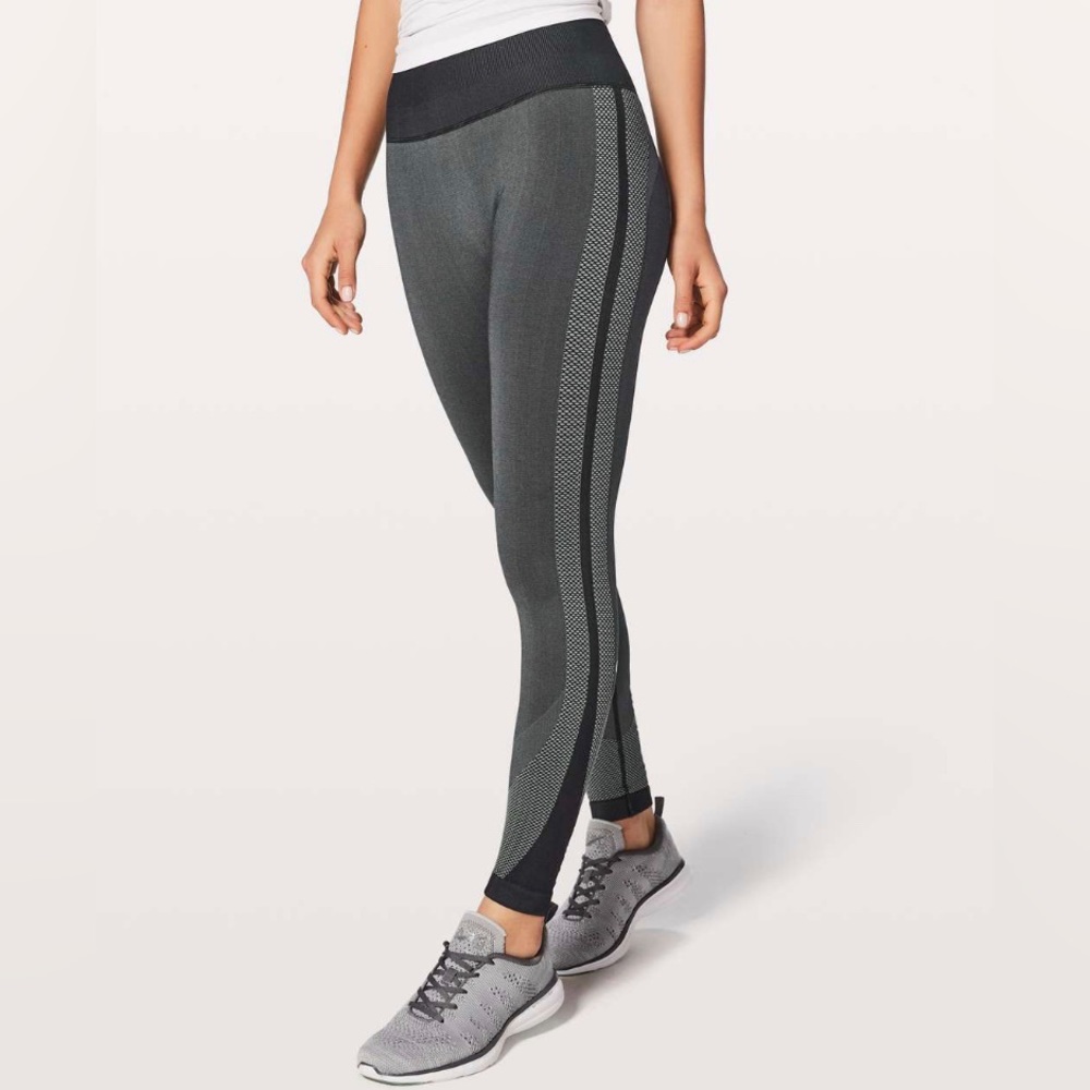 Lululemon Ready to Run seamless tight pinpoint legging in black & magnet grey